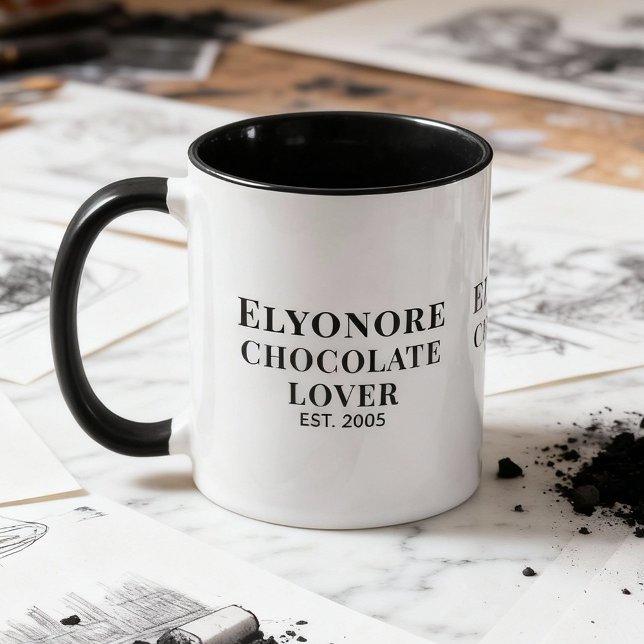 Chocolate Lover Black Script Personalized Name Est Mug (Creator Uploaded)