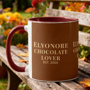 Chocolate Lover Cream Script Personalized Name Est Mug