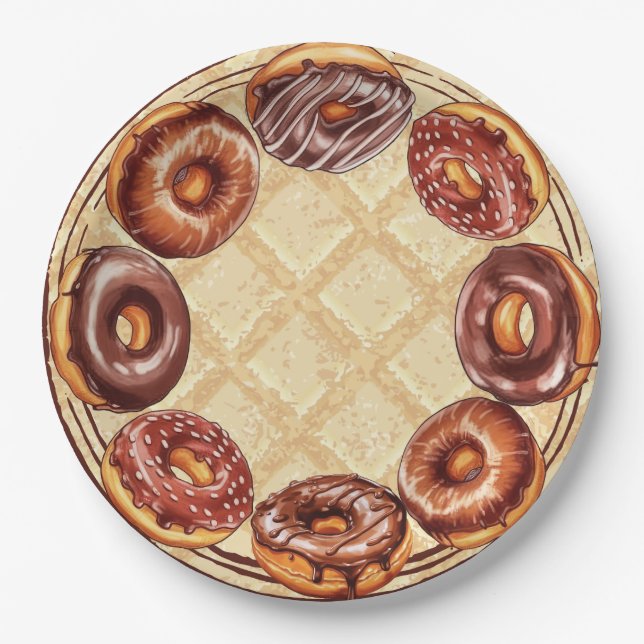 Chocolate Lover Donut Waffle Dessert Paper Plate (Front)