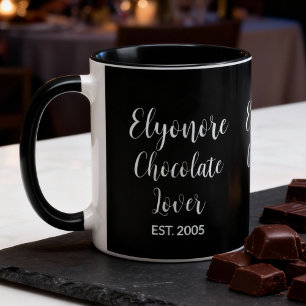 Chocolate Lover White Script Personalized Name Est Mug