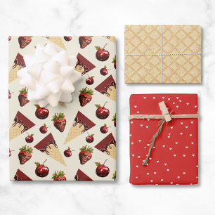 Chocolate lover's cherry wrapping paper set