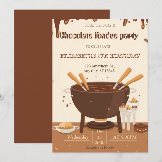 Chocolate Lovers Fondue Party Invitation (Front/Back)
