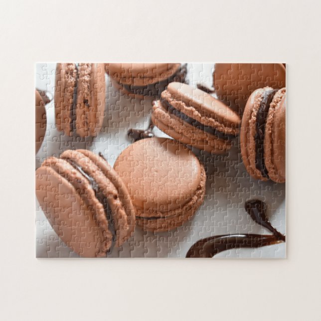 Chocolate Macaron Cookies French Pastry Food Jigsaw Puzzle (Horizontal)