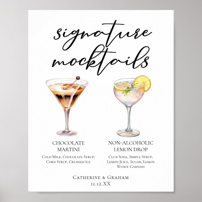 Chocolate Martini Lemon Drop Dessert Mocktail Menu Poster (Front)