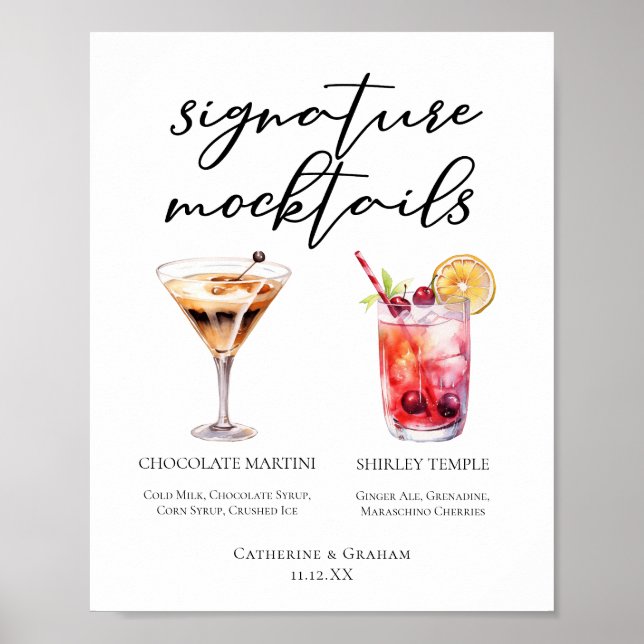 Chocolate Martini Shirley Temple Mocktails Menu Poster (Front)
