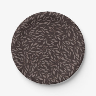 Chocolate Mauve Pink Leaves Botanical Wedding Paper Plate