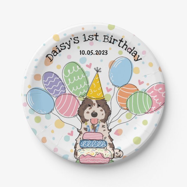 Chocolate Merle Cockapoo Cavapoo Dog Birthday  Paper Plate (Front)