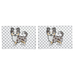 Chocolate Merle Long Coat Chihuahua Dog & Paws Pillowcase