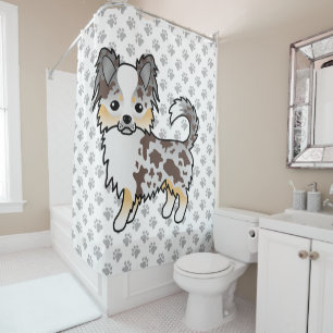 Chocolate Merle Long Coat Chihuahua Dog & Paws Shower Curtain