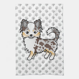 Chocolate Merle Long Coat Chihuahua Dog & Paws Tea Towel