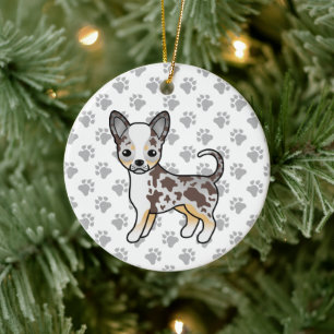 Chocolate Merle Smooth Coat Chihuahua Dog & Paws Ceramic Ornament