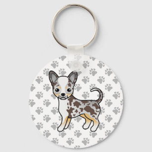 Chocolate Merle Smooth Coat Chihuahua Dog & Paws Key Ring