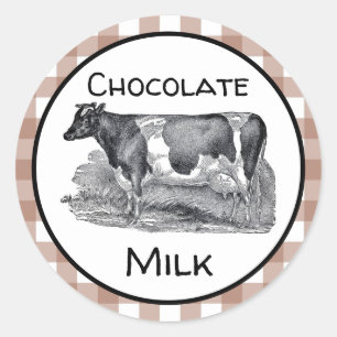 Chocolate Milk Label Brown and White Gingham