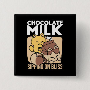Chocolate Milk Sipping on Bliss – Kawaii Cat Food 15 Cm Square Badge