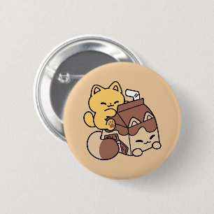 Chocolate Milk Sipping on Bliss – Kawaii Cat Food 6 Cm Round Badge