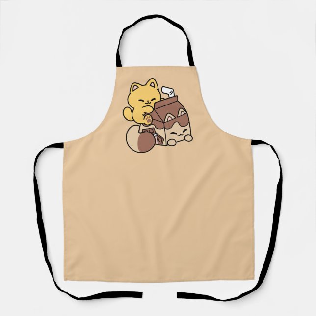 Chocolate Milk Sipping on Bliss – Kawaii Cat Food  Apron (Front)