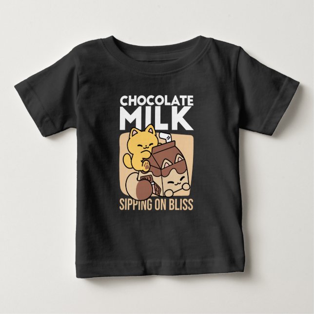 Chocolate Milk Sipping on Bliss – Kawaii Cat Food  Baby T-Shirt (Front)