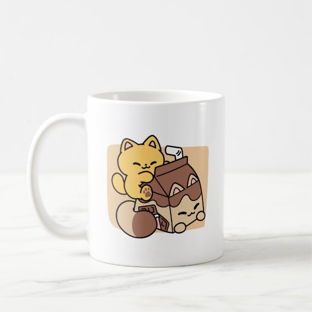 Chocolate Milk Sipping on Bliss – Kawaii Cat Food  Coffee Mug (Left)
