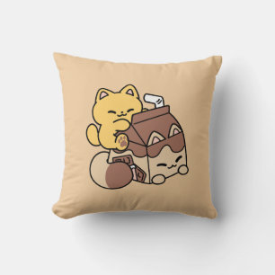Chocolate Milk Sipping on Bliss – Kawaii Cat Food  Cushion