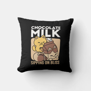 Chocolate Milk Sipping on Bliss – Kawaii Cat Food  Cushion