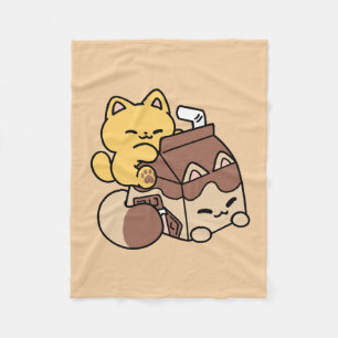 Chocolate Milk Sipping on Bliss – Kawaii Cat Food  Fleece Blanket