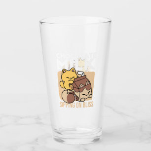 Chocolate Milk Sipping on Bliss – Kawaii Cat Food Glass