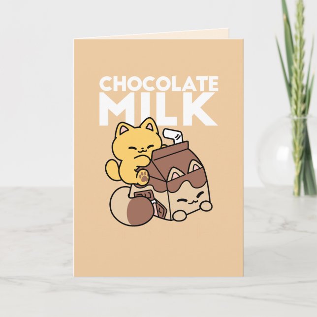 Chocolate Milk Sipping on Bliss – Kawaii Cat Food  Holiday Card (Front)