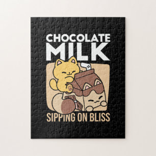 Chocolate Milk Sipping on Bliss – Kawaii Cat Food Jigsaw Puzzle