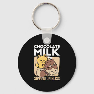 Chocolate Milk Sipping on Bliss – Kawaii Cat Food Key Ring