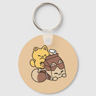 Chocolate Milk Sipping on Bliss – Kawaii Cat Food Key Ring