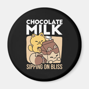 Chocolate Milk Sipping on Bliss – Kawaii Cat Food Magnet
