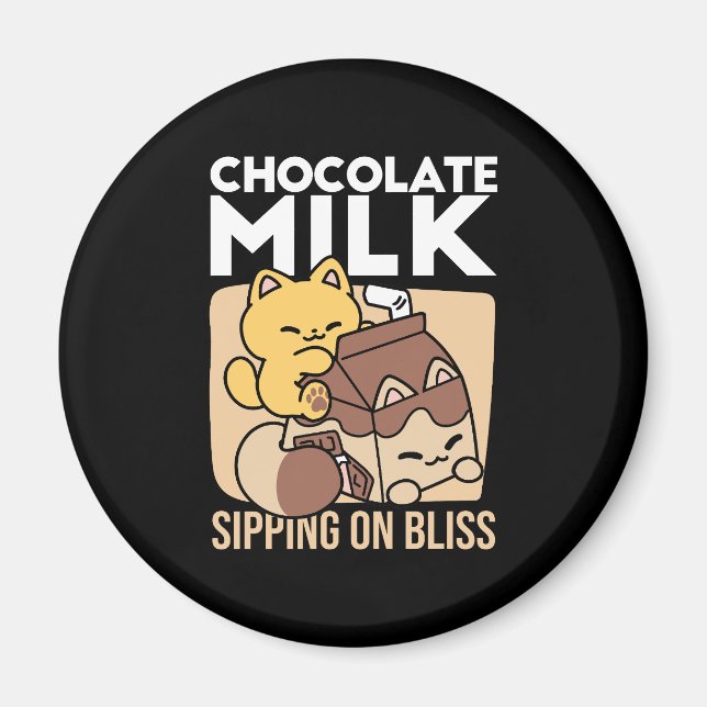 Chocolate Milk Sipping on Bliss – Kawaii Cat Food  Magnet (Front)