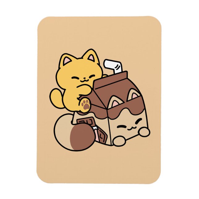 Chocolate Milk Sipping on Bliss – Kawaii Cat Food  Magnet (Vertical)