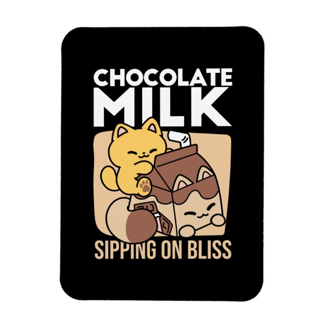 Chocolate Milk Sipping on Bliss – Kawaii Cat Food  Magnet (Vertical)