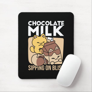 Chocolate Milk Sipping on Bliss – Kawaii Cat Food Mouse Pad