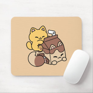 Chocolate Milk Sipping on Bliss – Kawaii Cat Food Mouse Pad