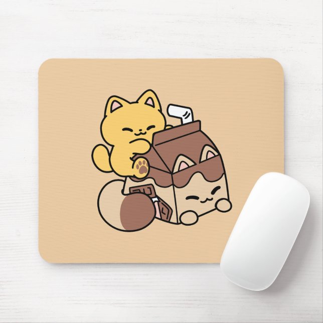 Chocolate Milk Sipping on Bliss – Kawaii Cat Food  Mouse Pad (With Mouse)