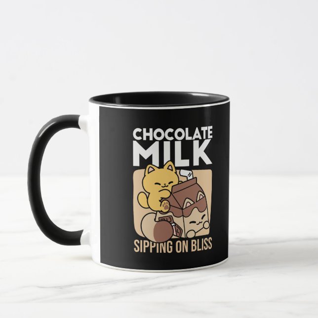 Chocolate Milk Sipping on Bliss – Kawaii Cat Food  Mug (Left)