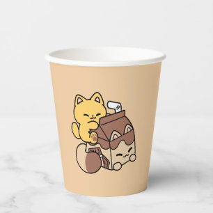 Chocolate Milk Sipping on Bliss – Kawaii Cat Food Paper Cups