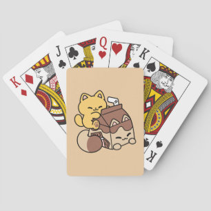 Chocolate Milk Sipping on Bliss – Kawaii Cat Food  Playing Cards