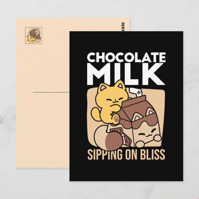 Chocolate Milk Sipping on Bliss – Kawaii Cat Food  Postcard (Front/Back)