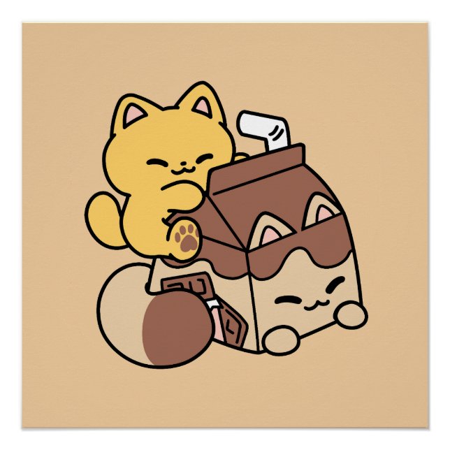 Chocolate Milk Sipping on Bliss – Kawaii Cat Food  Poster (Front)