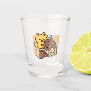 Chocolate Milk Sipping on Bliss – Kawaii Cat Food Shot Glass