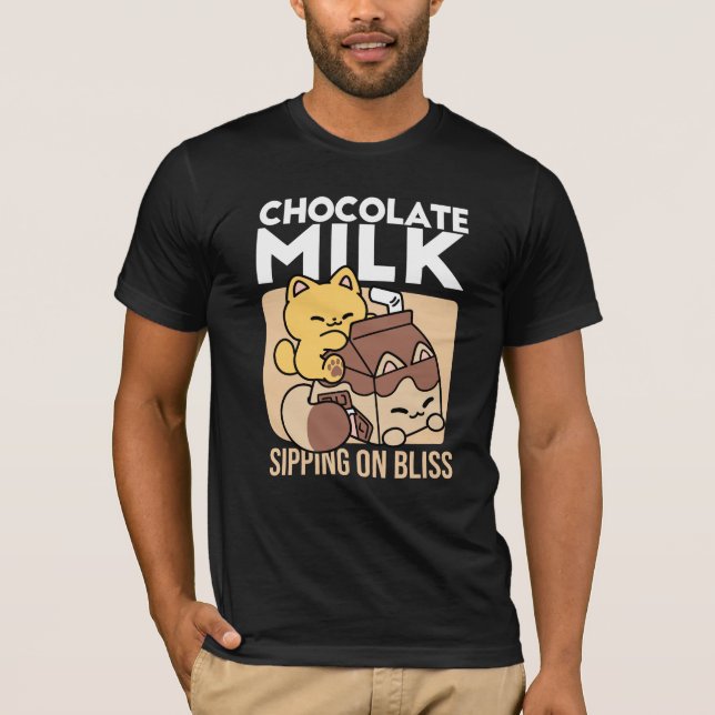 Chocolate Milk Sipping on Bliss – Kawaii Cat Food  T-Shirt (Front)