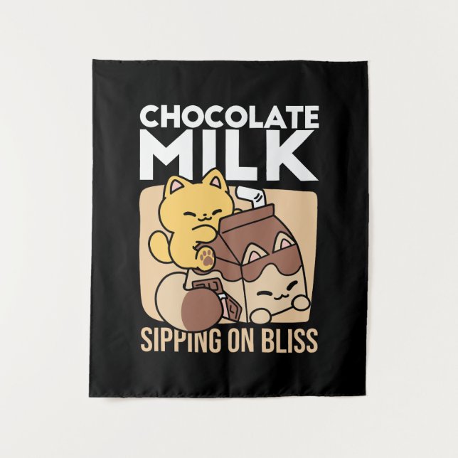 Chocolate Milk Sipping on Bliss – Kawaii Cat Food  Tapestry (Front)