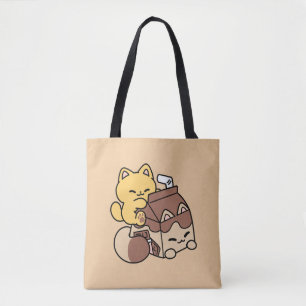Chocolate Milk Sipping on Bliss – Kawaii Cat Food  Tote Bag