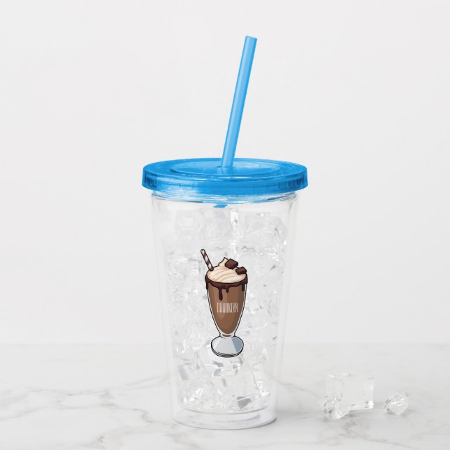 Chocolate milkshake cartoon illustration  acrylic tumbler (Back Ice)