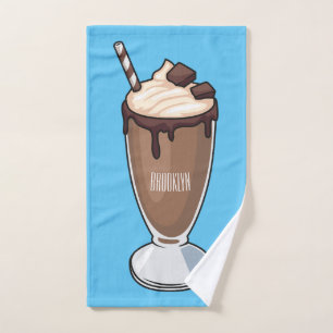 Chocolate milkshake cartoon illustration  bath towel set