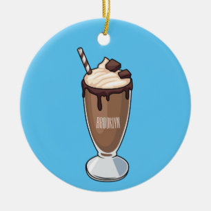 Chocolate milkshake cartoon illustration  ceramic ornament