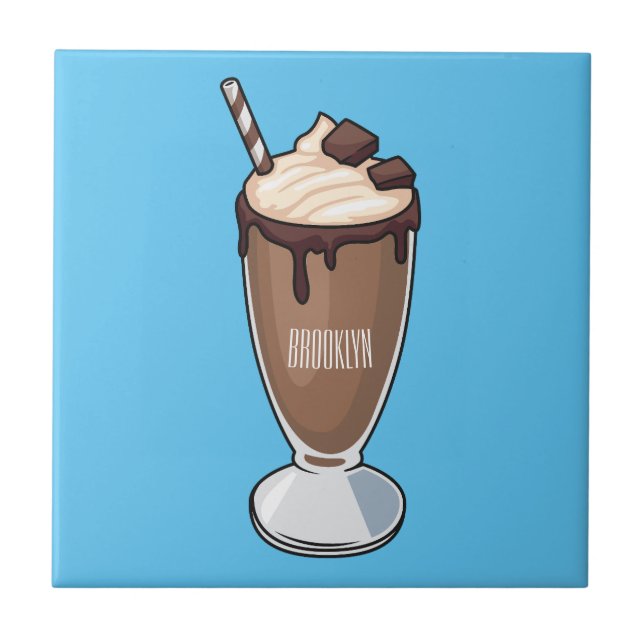 Chocolate milkshake cartoon illustration  ceramic tile (Front)